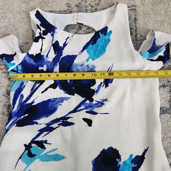 Lauren Ralph Lauren Womens 6 Cold Sholder Cut-Out Floral Crepe Shift Dress Blue - Picture 14 of 16